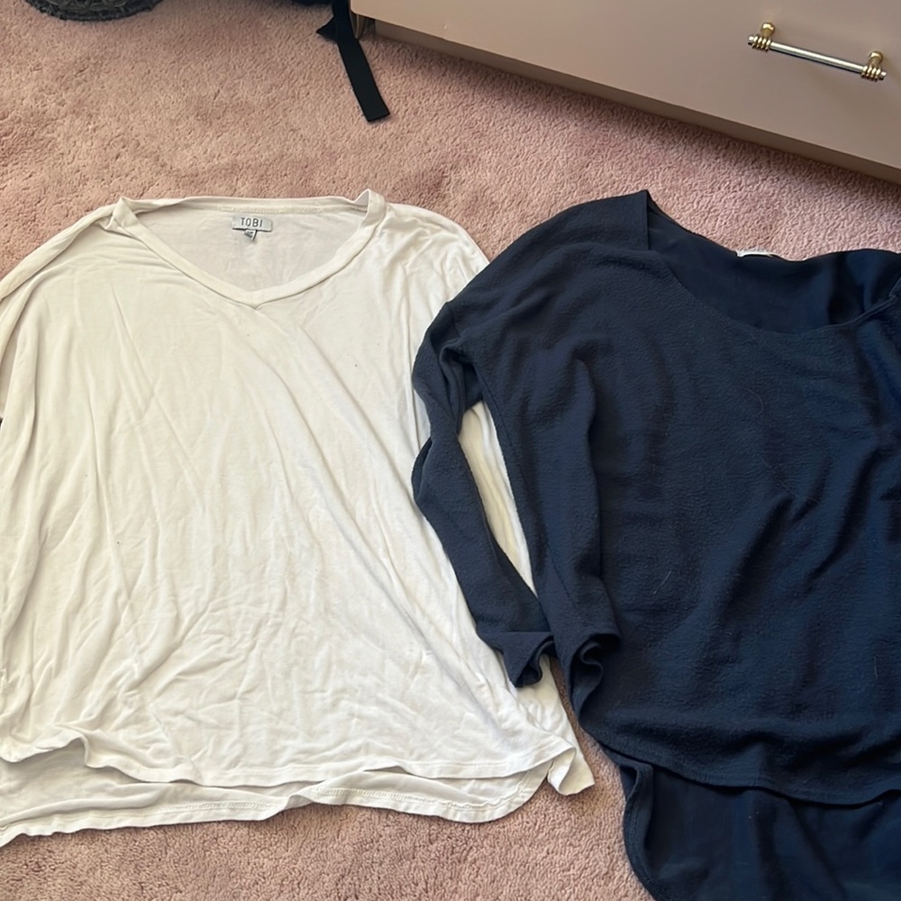 Blue and white sweaters - both size small